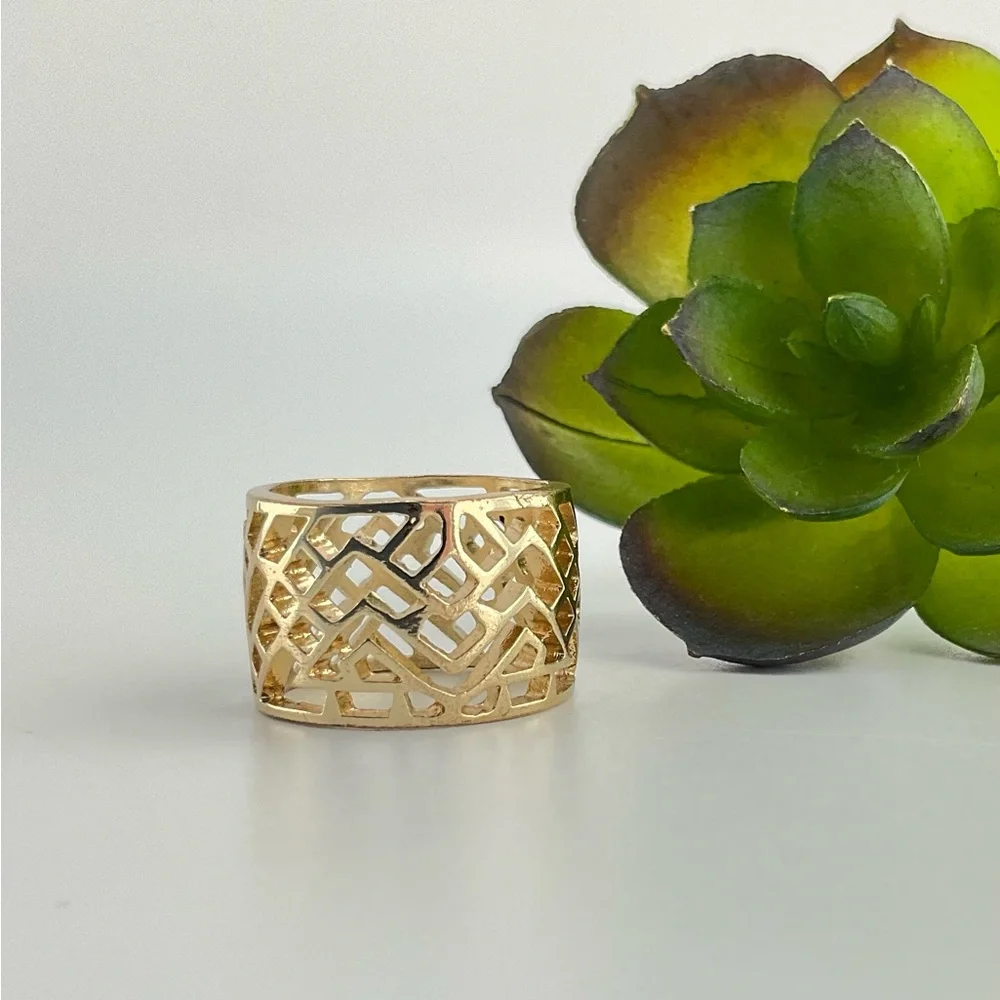 Gold Geometric Ring, Statement Ring, Mod, Plated